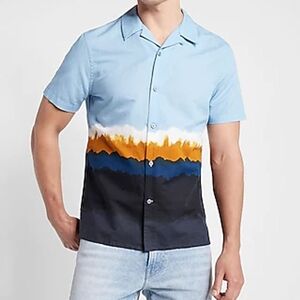 Express Men's Blue and Multicolor Casual Shirt